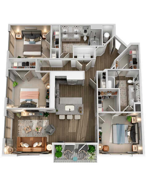 c1 3 bedroom 2 bathroom floor plan